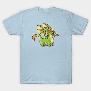 Cute Adult Green Dragon Spitting Fire Cartoon T-Shirt